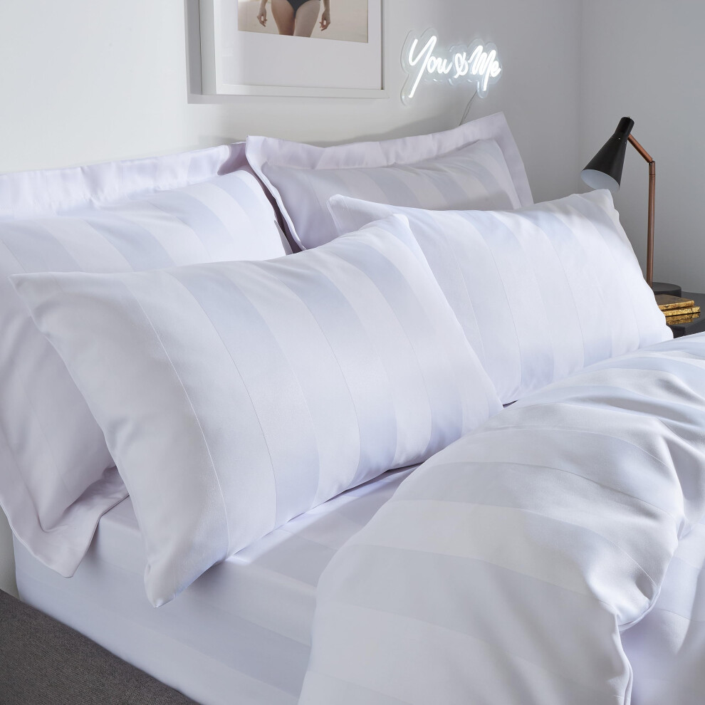 Playboy Soft Satin Stripe Standard Pillowcase Pair White Bianca