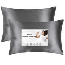 2 Pack Satin Pillowcase for Hair and Skin, Plain Pillow cases Soft Anti Wrinkle and Stain Resistant, Envelope Closure Standard Pillow Cover, Darkgrey,