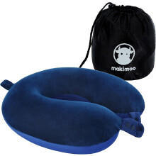 Makimoo Travel Neck Pillow, Top Memory Foam Pillow for Head Support, Ideal for Airplanes, Cars, and Home Recliners, Adjustable and Soft (Blue)