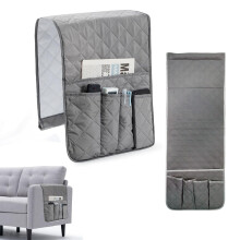 SJDOFU Couch Armrest Organizer, Armchair Caddy, Non-Slip Armrest Organiser Sofa Remote Control Holder for Phone Tray Tea Cup Pen Magazines(Grey)