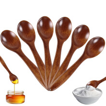 6 Pcs Natural Wooden Spoon, Honey Coffee Spoon, Janpanese Style Kitchen Utensil Long Handle Nanmu Wood Soup Spoons Set for Eating Mixing Stirring