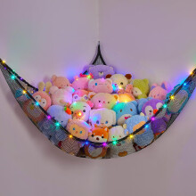 MHJY Toy Hammock for Stuffed Animals Soft Toy Storage Net with LED Light, Cuddly Toys Organizer Holder Large Corner Hanging Net Plush Macrame Kids