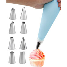 ILLUVA Silicone Piping Bags and Nozzles Set, Reusable Pastry Icing Bags for Cupcakes Cookies Cream Cake Decorating