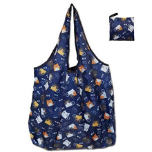 Caprilite Extra Large Reusable Foldable Ladies Shopping Bag Eco Tote Handbag Fold Away Shopper Bag UK (Navy Cats)