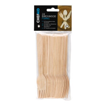 Chef Aid Wooden Forks 24 Piece Set - Sustainable and Stylish Birchwood Cutlery for Picnics, Parties, Weddings, and More - Biodegradable and