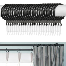 Curtain Rings, 24pcs Black Metal Rings with 24pcs Plastic Hooks, Drape Sliding Curtain Hanging Ring for Pole Rod, 30 mm Internal Diameter