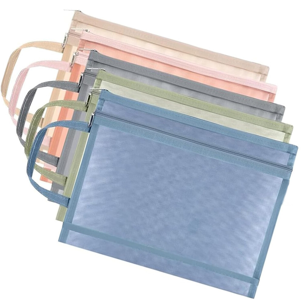 Dilusilk 5Pcs Mesh Storage Bags,Colored Mesh Zipper Pouch Bags,Storage & Organization, Breathable See Through Pouch With Handle Pocket Double-Layer Zipper