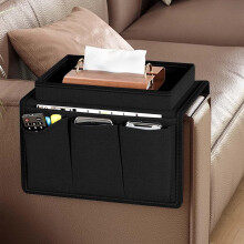 Colexy Sofa Armrest Organizer, Couch Caddy Arm Hanging Storage Bag With Cup Holder Tray, Anti-slip Armchairs Bedside Caddy Pouch Sofa Tidy Table for