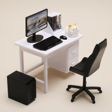 KARLOR Miniature Computer Desk Set, 9-Piece Office Table Set, Mini Keyboard Mouse Bookshelf Books Chair Desk, Mini Furniture Playroom Office