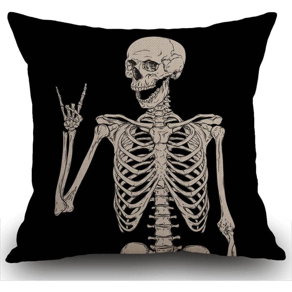 Skull Human Skeleton Linen Cushion Cover Human Skeleton Posing Home Decor Throw Pillow Case Pillowcase Couch Livingroom Sofa Bed 18X18 Zfengyyuan