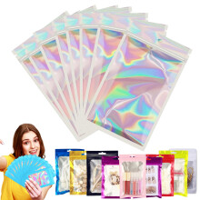 YAAVAAW Silver Foil Ziplock Bags Large Smell Proof Bag Mylar Holographic Packaging Bags,10pcs 26x38cm Resealable Storage Pouches Grip Seal Clear