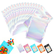 130 Pcs Mylar Bags 2.8?3.9 Inch Holographic Bags Resealable Sealable ? Small Ziplock Bags for Food Candy Jewelry Party Gifts Silver