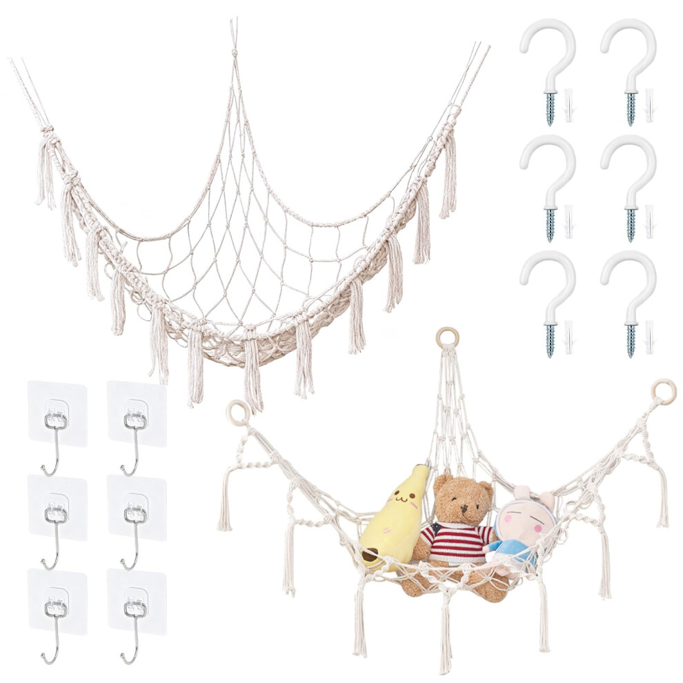 Vetin 14Pcs Cute Teddy Hammock Set, Cuddly Toy Storage Hammock For Stuffed Animals, Teddy Bear Hanging Storage, Soft Plush Stuffed Toy Net, Nursery Preppy