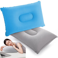Jidyllic Inflatable Pillows, 2 Pcs Camping Pillow Compact Portable Blow Up Pillow with Flocking Cushion for Neck and Lumbar Support 34x22cm