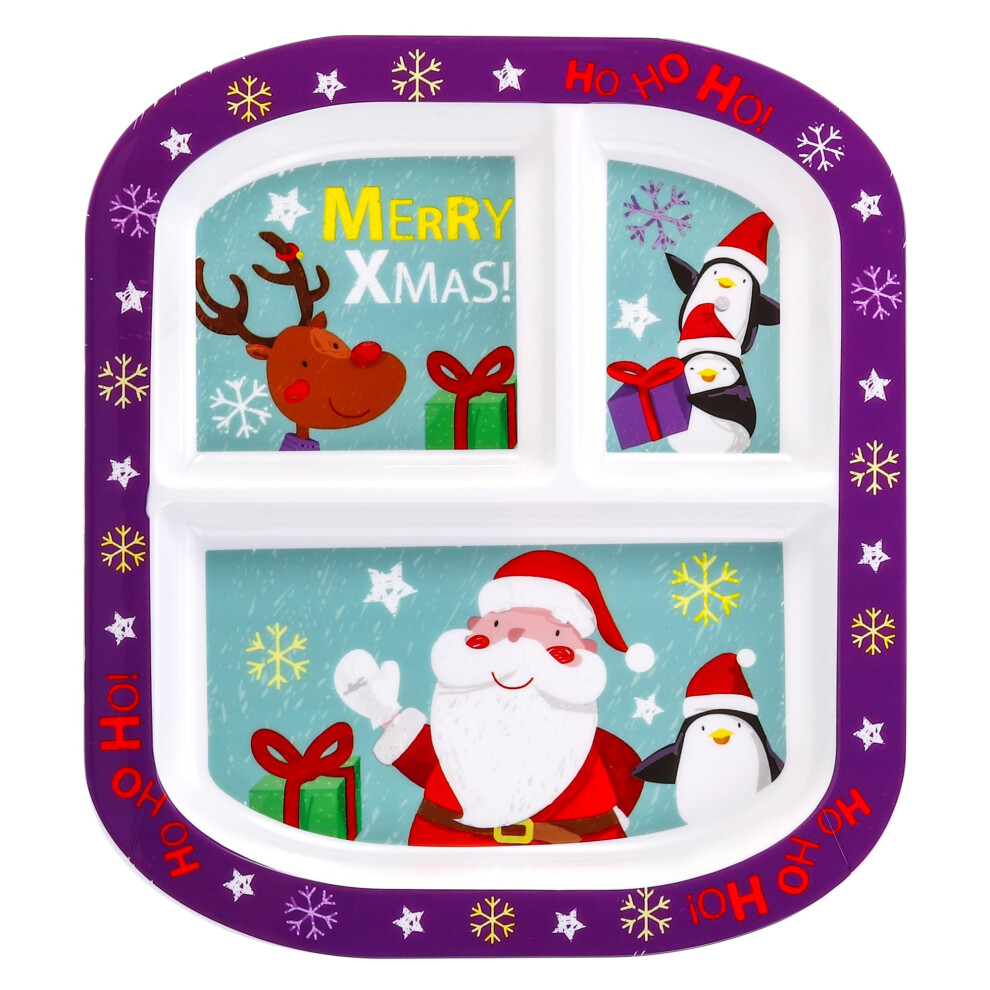 Christmas Xmas 3 Section Reusable Childrens Kids Toddlers Divided Breakfast Lunch Dinner Plate Zawadi Global