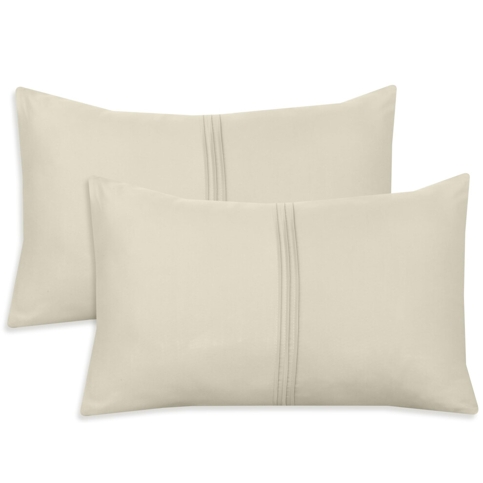 Nafay Living Pintuck Pillowcases 2 Pack Brushed Microfiber Soothing Feel Wrinkle & Fade Resistant With Envelope Closure (Cream)