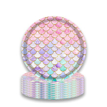 Mienocol 16pcs Magical Mermaid Paper Plates, 9in Disposables for Mermaid Themed Party Supplies