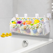 Bath Toy Organizer,3 Compartment Horizontal Large Bath Toy Storage with 4 Suction Hooks,Baths Toys Storage Holder Bag Tidy for Accessing & Sorting