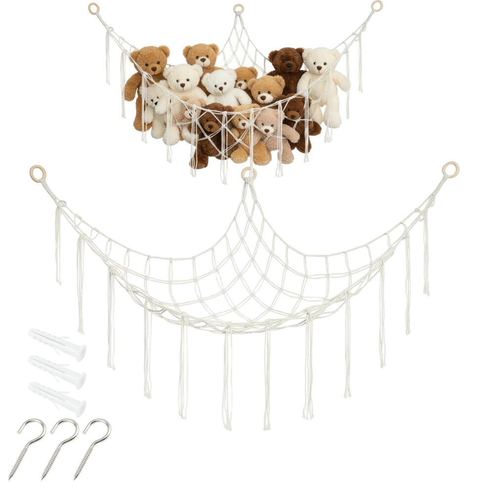 Tniytru Teddy Hammock, Soft Toy Hammock With Wooden Ring - Large Toy Storage Net For Stuffed Animals, Durable Cotton Mesh Organiser For Cuddly Toys