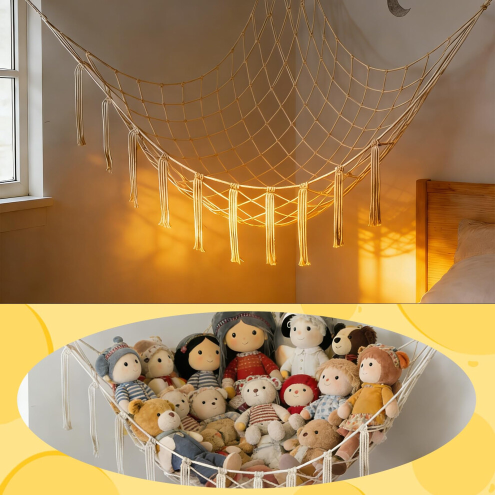 Toy Hammock, Large Cuddly Toy Storage Net For Stuffed Animals, Hand Knitted Boho Stuff Animal Storage, Soft Corner Toy Organizer Plushie Net Qlk
