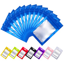 Rimiko 50pcs Resealable Mylar Bags With Clear Window, Ziplock Sample With Hanging Hole, Aluminum Foil for Packaging, Retail, Food and Items Storage