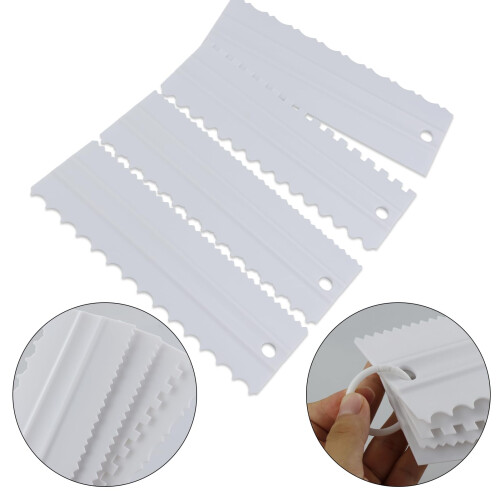 4 Pcs Plastic Cake Scraper Set, Cake Edge Smoother Stripes Scraper Cake Decorating Comb Kitchen Baking Mold DIY Tools Pastry Cutter for Cake Icing 2