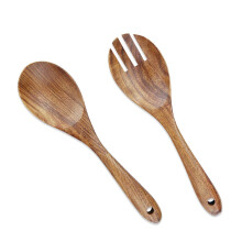 AOOSY 2 Pieces Wooden Salad Servers,10.2 inches Wood Serving Spoons Set Salad Mixing Dinner Fork and Spoon Long Handle Salad Tongs Kitchen Cooking