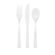 Clear Solid Assorted Plastic Cutlery - Classy & Elegant Flatware Design - Perfect for Parties, Weddings & Events - 18ct, White