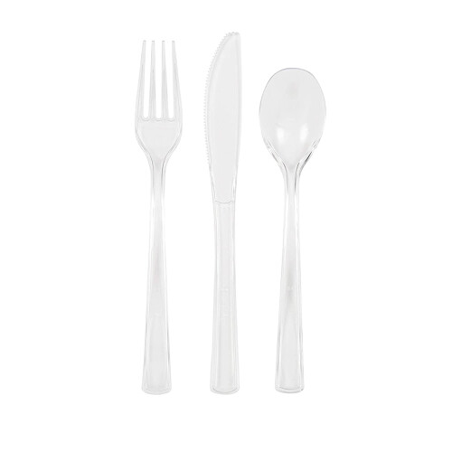 Clear Solid Assorted Plastic Cutlery - Classy & Elegant Flatware Design - Perfect for Parties, Weddings & Events - 18ct, White