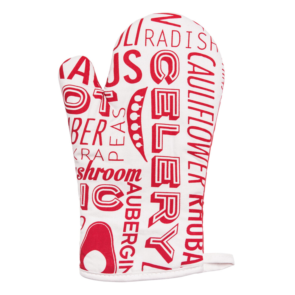 Premier Housewares Porter Single Oven Glove ? Heat Resistant Cotton Kitchen Mitt, And Red/White