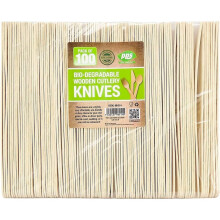 100 x Enviro Wooden Knives - Biodegradable Compostable Disposable Cutlery 100% Birchwood