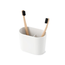 Umbra Step White Toothbrush Holder and Toothpaste Organizer - Modern Bathroom Dental Storage Organizer Holders Stand Rack With Multi-Functional 3