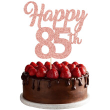 3Pcs Happy 85th Cake Topper Rose Gold Glitter Number 85 Decorations 85th Birthday Cake Pick Decorations for Cheers to 85 Years Old 85th Birthday