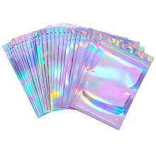 Holographic bags,holographic ziplock bags,100 Pieces Foil Ziplock Bags,resealable Flat Foil Pouch Metallic,used for party food and jewelry storage