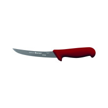 Starrett Professional Stainless Steel Kitchen Boning Knife - Narrow Curved Profile - 6-inch (150mm) - Red Handle