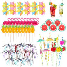 Cocktail Accessories for Drinks,80pcs Cocktail Decorations Party Pack Including Drink Umbrellas,Stirring Stirrers, reuseable paper Straws,Sparkler