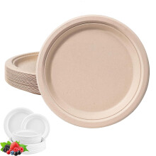 YAAVAAW Disposable Paper Plates Brown 6inch/15cm,Super Rigid Bagasse Eco-Friendly Compostable Biodegradable Plate,50Pack Sturdy Sugarcane Party Strong