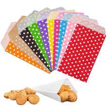 100Pcs Assorted Dots Paper Sweet Bags 8x15cm, Mixed Colours Candy Sweet Paper Bags for Kids Parties,Popcorn,Biscuit, Wedding Buffet Favour Cake Gift