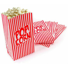 Pack of 8 - Popcorn Bags - Ideal for Movie Night Home Cinema Birthday Party Paper Bag for Pop Corn & Crisps Striped Printed - Perfect for Popcorn,