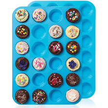 LIDOU Mini Muffin Tray 24 Cup Silicone Muffins Pan, Non-Stick Cupcake Tin, Silicon Mould Bakeware, Reusable Baking Case for Mini Mince Pie, Cupcakes,