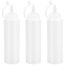 LIDOUK 500ML Bottles with Caps, 3 Pack Squeezy Sauce Bottles, Plastic Squeeze Dispensers with Measurements for Ketchup, BBQ, Sauces, Syrup, Dressings