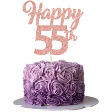 3Pcs Happy 55th Cake Topper Rose Gold Glitter Number 55 Decorations 55th Birthday Cake Pick Decorations for Cheers to 55 Years Old 55th Birthday