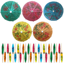 30Pcs Assorted Bamboo Wooden Cocktail Umbrella Picks - 3.9in (10cm) Colorful Parasol Toothpicks for Tropical Drinks, Cupcake Toppers, Tiki Bars, Pool
