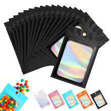 130 Pcs Mylar Bags 2.8?3.9 Inch Holographic Bags Resealable Sealable ? Small Ziplock Bags for Food Candy Jewelry Party Gifts Black