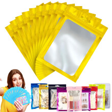 Gold Foil Ziplock Bags, 100pcs 9x12cm Resealable Storage Pouches, Holographic Packaging, Smell Proof, Clear Plastic, Grip Seal, Food Storage, Jewelry,