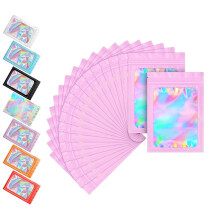 Aisszhao 9 * 12cm/3.5 4.7'' Smell Proof Grip Ziplock Bags, 100P Pink Foil Pouch Zip lock Bags Small Clear Plastic Poly Resealable Odor for Kitchen