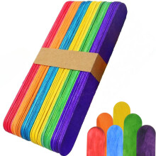 Jumbo Lolly Sticks for Craft ? 50 Large Coloured Lollipop Sticks for Crafts, Wooden, 150mm