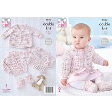 King Cole Baby DK Knitting Pattern Lace Matinee Coat Cardigans & Bootees (5852)