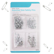 100 Safety Pins, Assorted Sizes, Rust Resistant Nickel Plated Steel Pin Kit, 55mm, 45mm, 37mm, 30mm, 18, Perfect for Securing Clothing, DIY Jewellery,