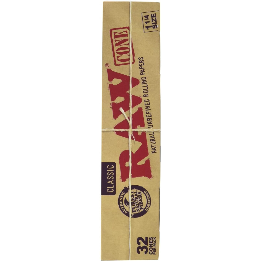 Raw Classic Natural Unrefined 1 1/4 Pre-Rolled Rolling Paper Cones 32 Per Box
